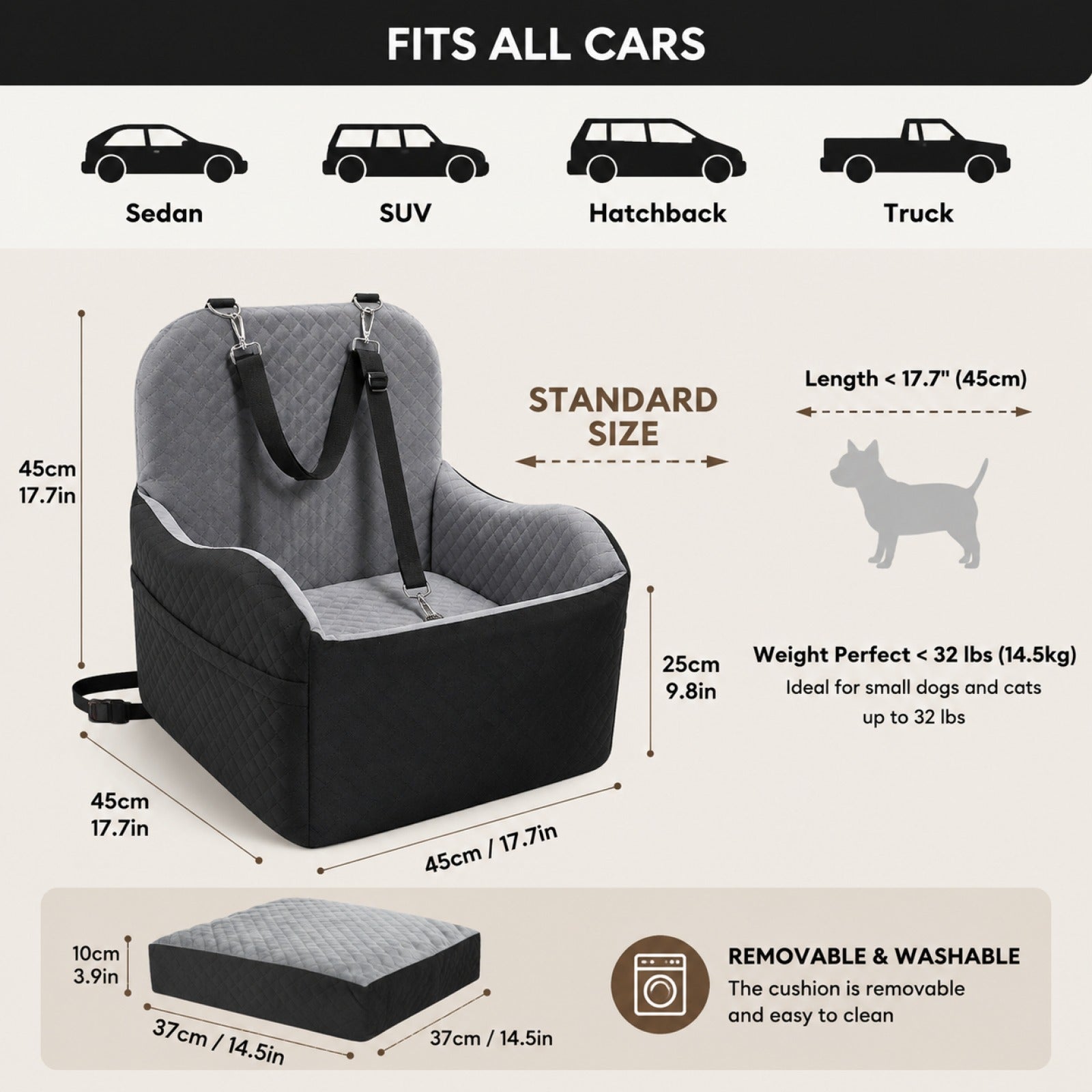 dog-car-seat-booster-bed-with-safety-tether-washable-cushion