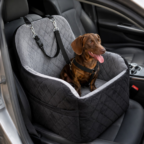 Dog Car Seat Booster Bed with Safety Tether & Washable Cushion