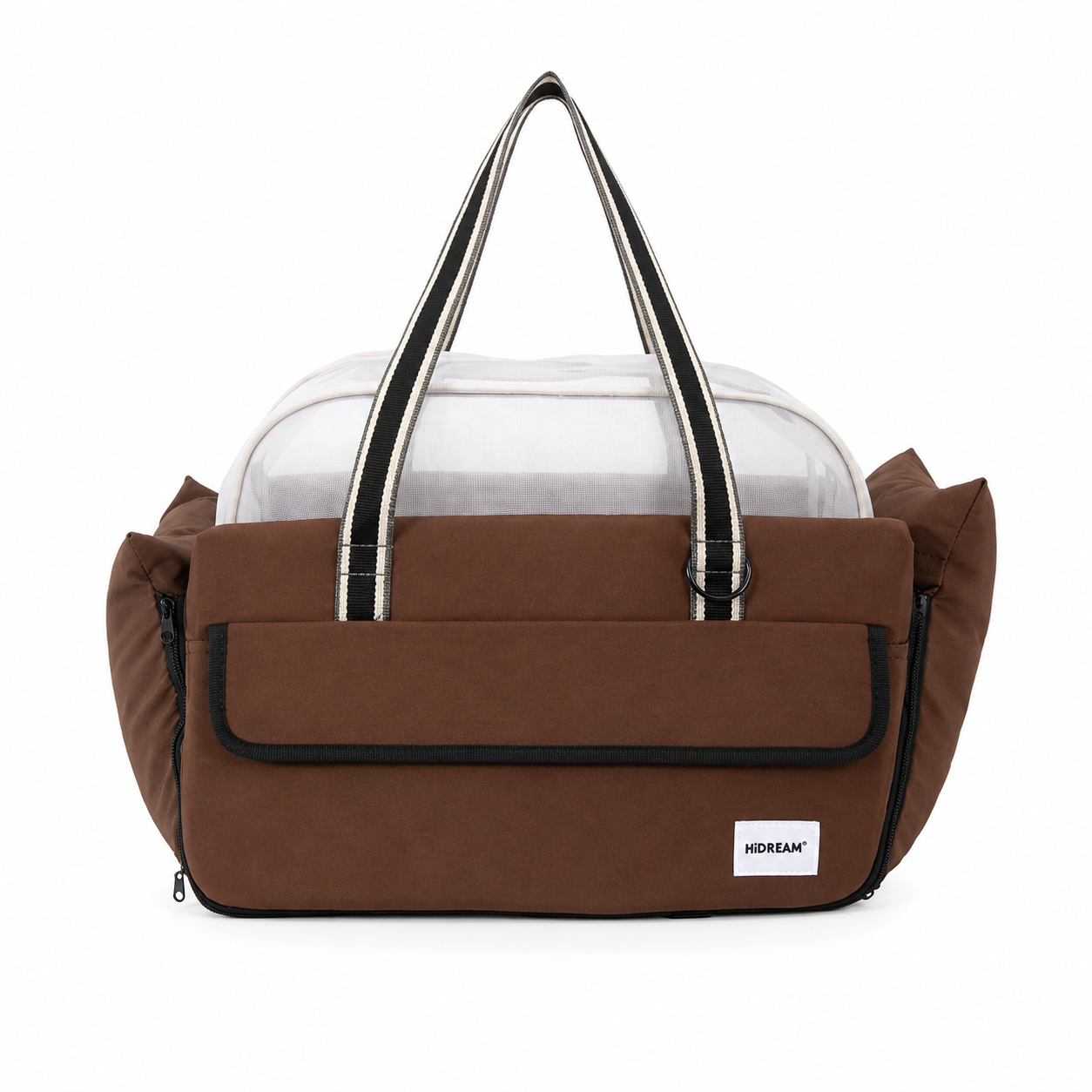 Chestnut brown center console pet carrier