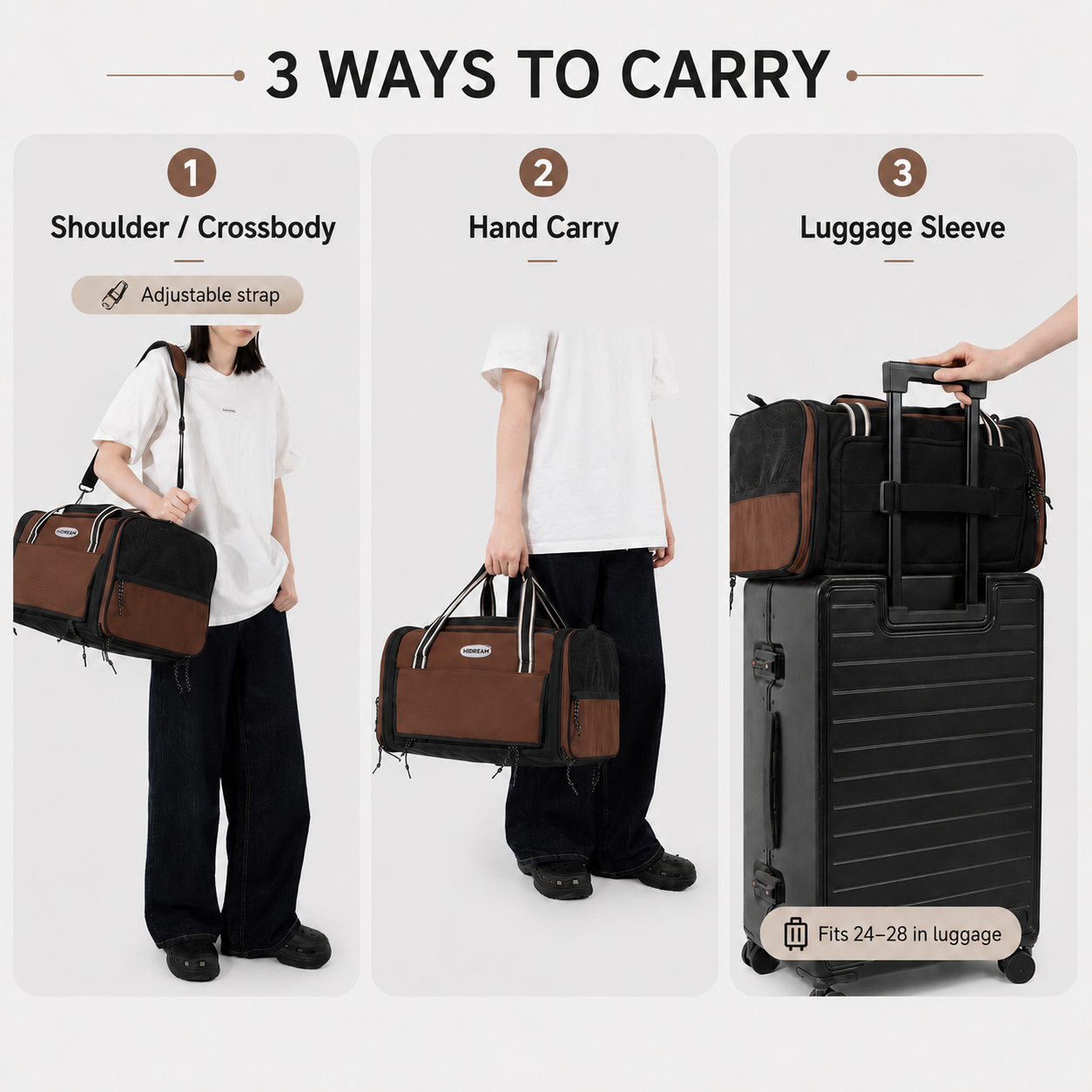 Three ways to carry the expandable pet carrier