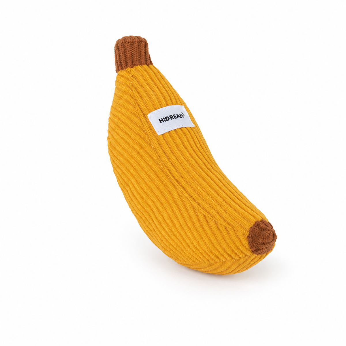 Yellow banana-shaped corduroy catnip kicker toy