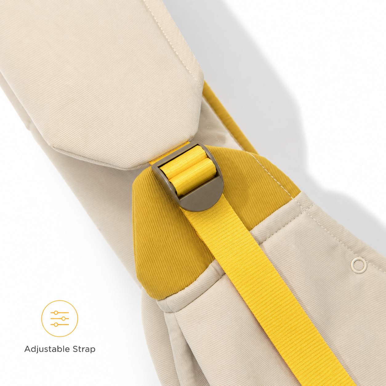 Adjustable strap buckle on cat sling carrier