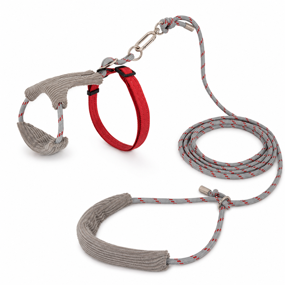 Gray cat harness and leash set