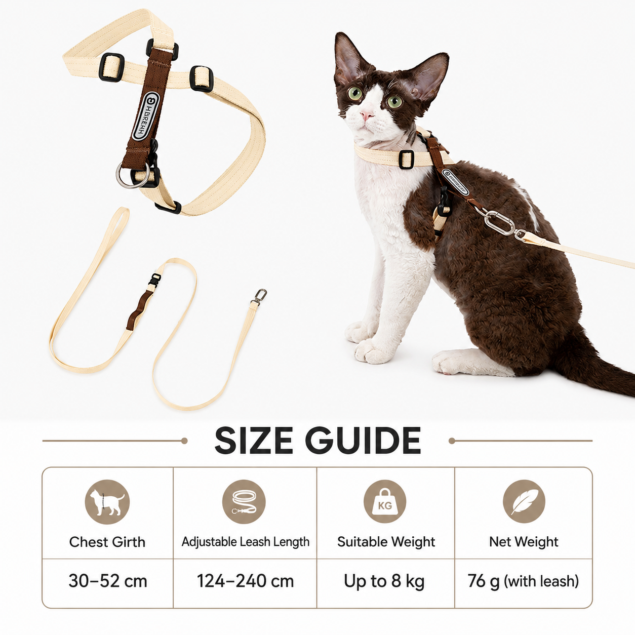 Escape-proof cat harness and leash size guide