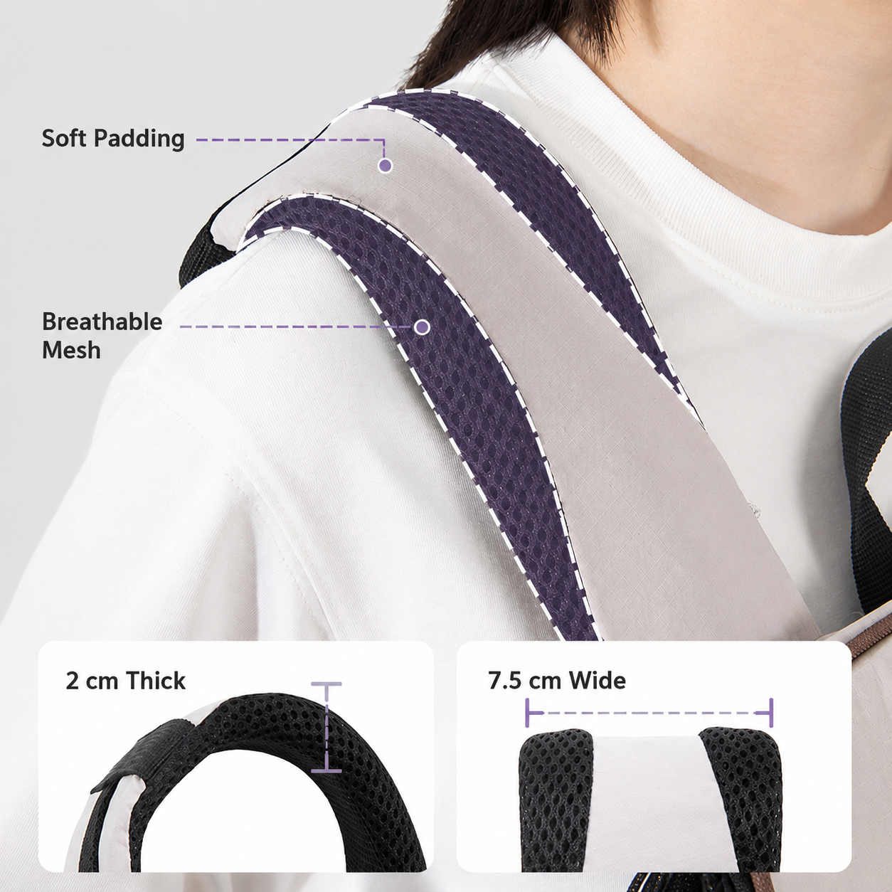 Wide padded breathable shoulder straps