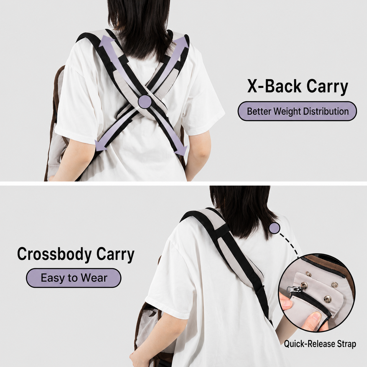 X-back backpack and crossbody carrying options