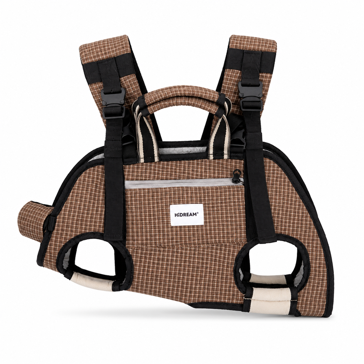 Brown plaid dog carrier