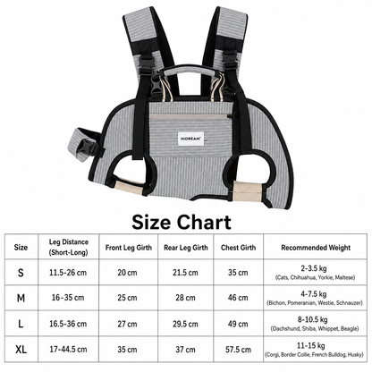 Hands-free dog carrier backpack size chart for small and medium dog breeds