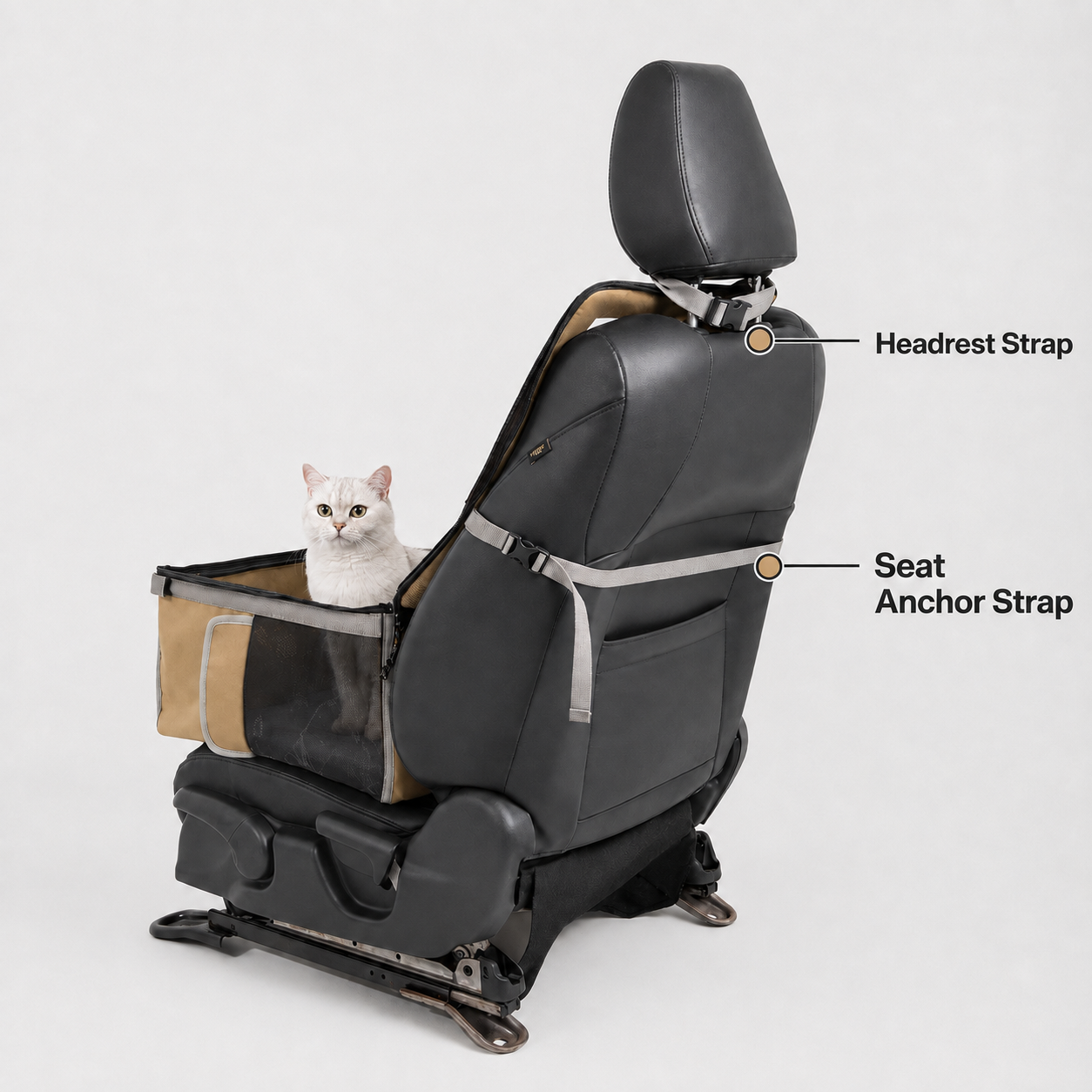 Headrest strap and seat anchor strap installation