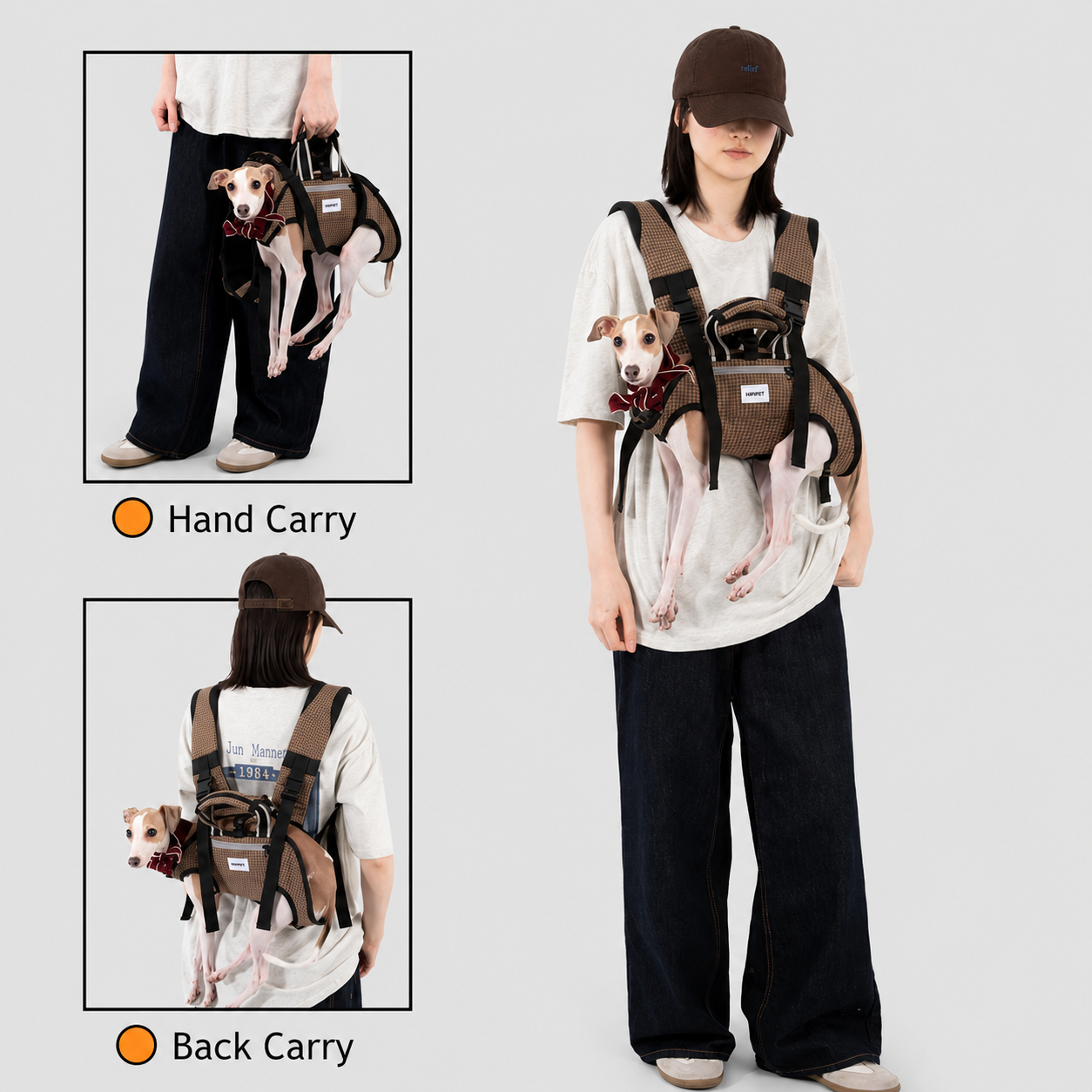 Three ways to carry a dog carrier