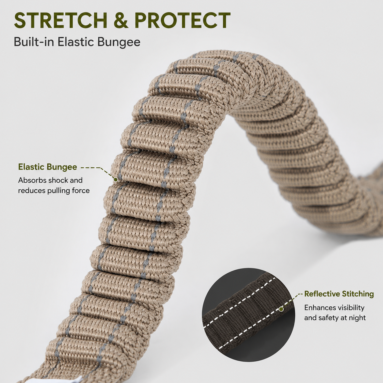 Elastic bungee and reflective stitching details