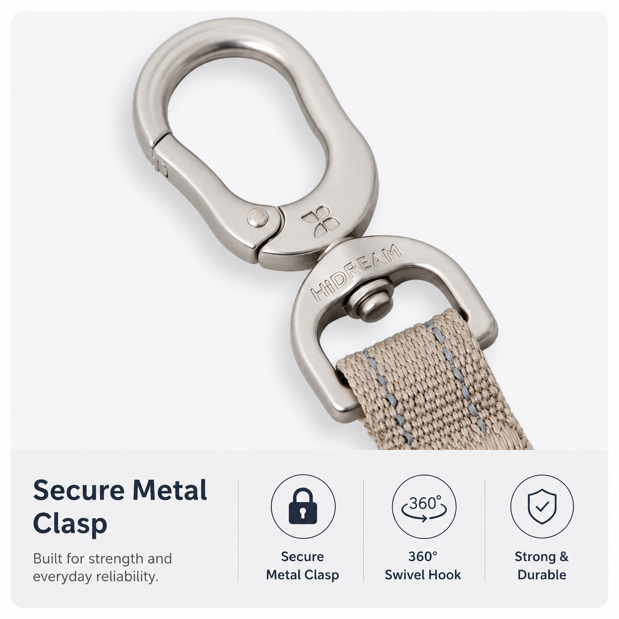 Secure metal clasp with 360 degree swivel