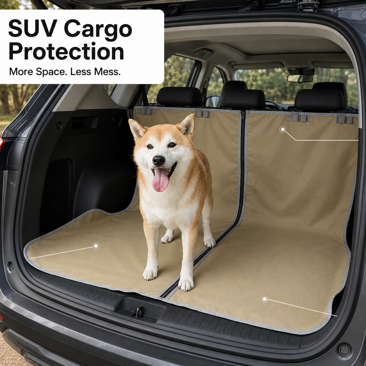 Dog car cover installed in an SUV cargo area