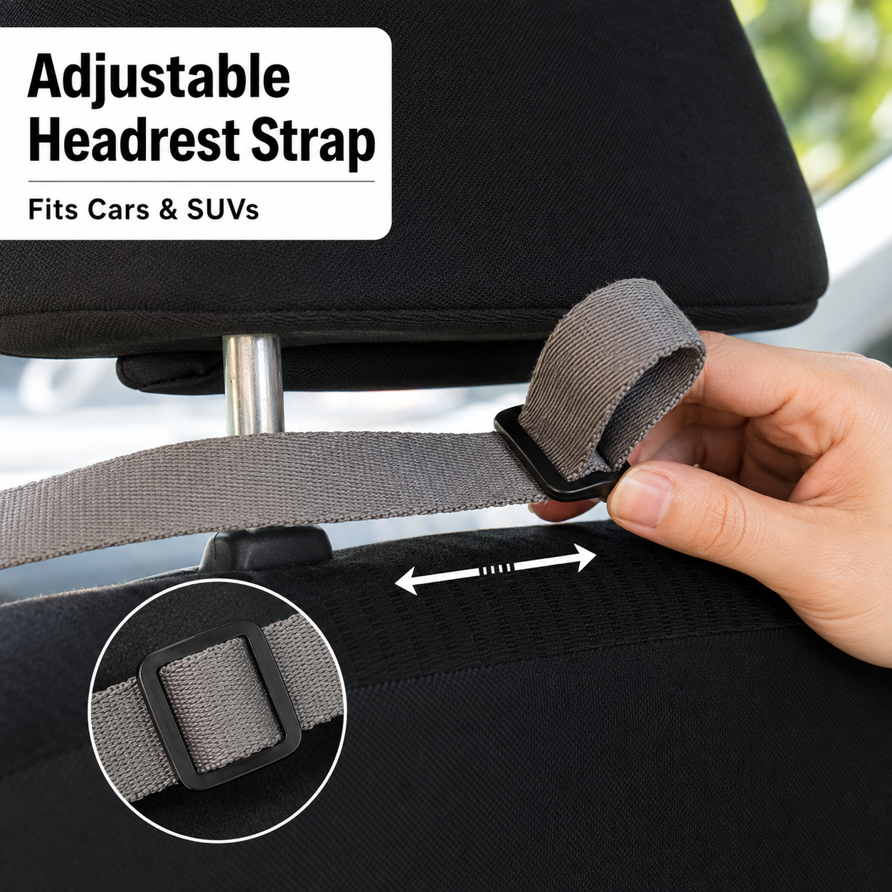 Adjustable dog car seat cover headrest strap