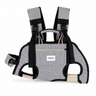 Gray hands-free dog carrier backpack with adjustable shoulder straps and padded leg openings